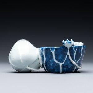 Een Chinese blauw-witte en koperrode 'krab in lotus' waterdruppelaar, Kangxi — foto 5