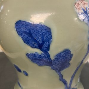 Een Chinese blauw-witte en koperrode vaas met celadon fondkleur, Kangxi — foto 24