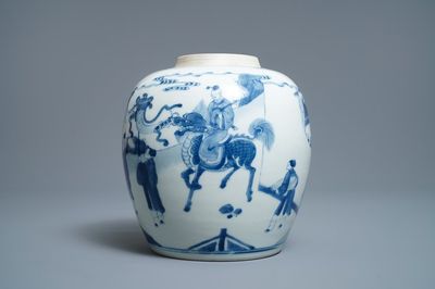 Een Chinese blauw-witte gemberpot met figuratief decor, Kangxi