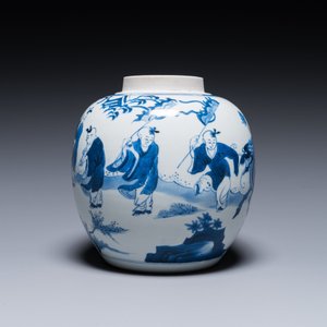 Een Chinese blauw-witte gemberpot met spelende jongens met een qilin, Kangxi — foto 2