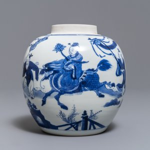 Een Chinese blauw-witte gemberpot met spelende zotjes, Kangxi — foto 2