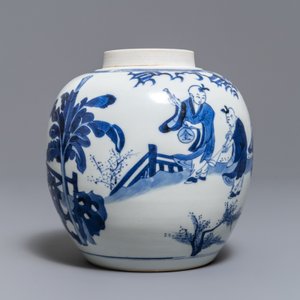 Een Chinese blauw-witte gemberpot met spelende zotjes, Kangxi — foto 4