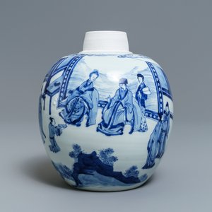 Een Chinese blauw-witte gemberpot met verguld deksel, Jiajing merk, Kangxi — foto 2