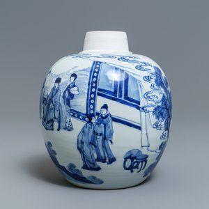 Een Chinese blauw-witte gemberpot met verguld deksel, Jiajing merk, Kangxi — foto 5
