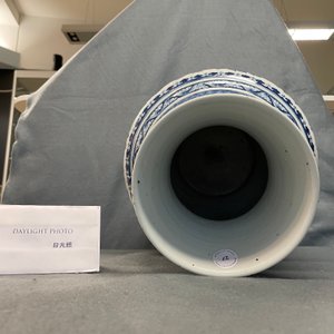 Een Chinese blauw-witte 'hu' vaas met floraal decor, Qianlong merk, 19e eeuw — foto 23