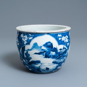 Een Chinese blauw-witte jardinière, Kangxi — foto 7