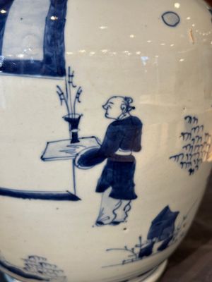 Een Chinese blauw-witte 'Jia Guan Jin Jue 加官晉爵' dekselvaas, Transitie periode — foto 10