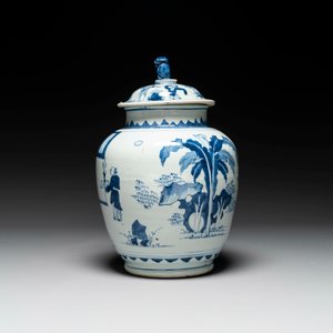 Een Chinese blauw-witte 'Jia Guan Jin Jue 加官晉爵' dekselvaas, Transitie periode — foto 4