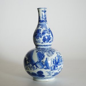 Een Chinese blauw-witte kalebasvaas met geleerden, Transitie periode, Chongzhen — foto 8