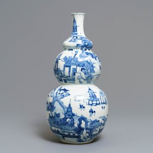 Een Chinese blauw-witte kalebasvaas met landschapsdecor, 19e eeuw — foto 3