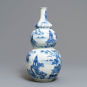 Een Chinese blauw-witte kalebasvaas met landschapsdecor, 19e eeuw — foto 4