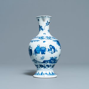 Een Chinese blauw-witte kan met een theescène met geleerde en dienaar, Transitie periode — foto 3