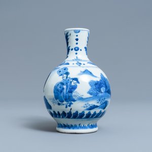 Een Chinese blauw-witte kan met figuren in een landschap, Transitie periode — foto 3