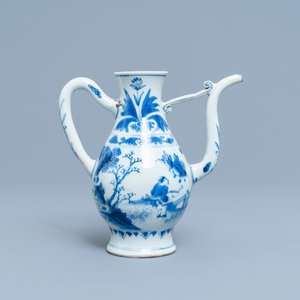 Een Chinese blauw-witte kan met figuren in een landschap, Transitie periode — foto 4