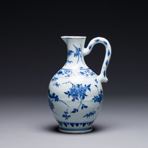 Een Chinese blauw-witte kan met floraal decor, Transitie periode — foto 5
