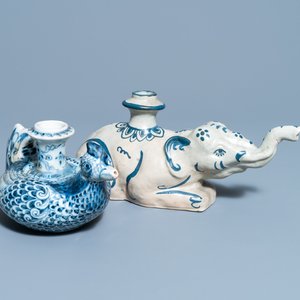 Een Chinese blauw-witte kendi in de vorm van een eend en een Vietnamese in de vorm van een olifant, Ming en 19e eeuw — foto 1