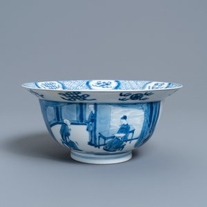 Een Chinese blauw-witte 'klapmuts' kom, Chenghua merk, Kangxi — foto 1