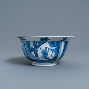 Een Chinese blauw-witte 'klapmuts' kom, Chenghua merk, Kangxi — foto 2