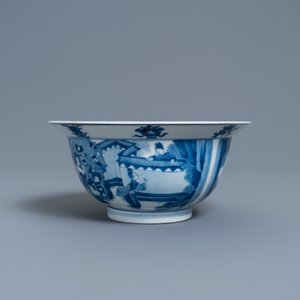 Een Chinese blauw-witte 'klapmuts' kom, Chenghua merk, Kangxi — foto 4