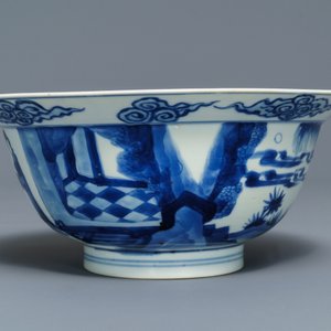Een Chinese blauw-witte klapmutskom, Chenghua merk, Kangxi — foto 5
