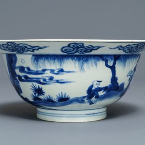 Een Chinese blauw-witte klapmutskom, Chenghua merk, Kangxi — foto 6