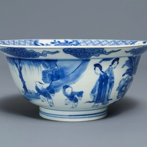 Een Chinese blauw-witte klapmutskom, Chenghua merk, Kangxi — foto 1
