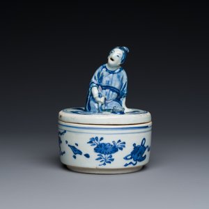 Een Chinese blauw-witte ko-sometsuke wierookbrander voor de Japanse markt met een pijproker op het deksel, Transitie periode — foto 2