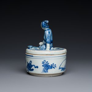 Een Chinese blauw-witte ko-sometsuke wierookbrander voor de Japanse markt met een pijproker op het deksel, Transitie periode — foto 3