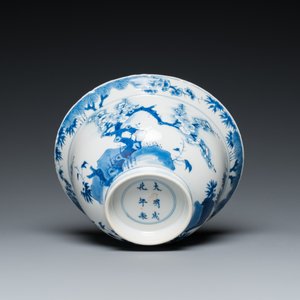 Een Chinese blauw-witte kom met bloesemdecor, Chenghua merk, Kangxi — foto 7