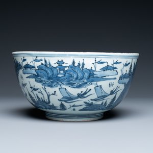 Een Chinese blauw-witte kom met een landschap rondom, Wanli — foto 4