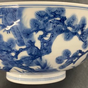 Een Chinese blauw-witte kom met geleerden en hun dienaars, Kangxi merk en periode — foto 11