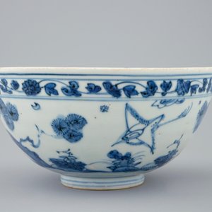 Een Chinese blauw-witte kom met kraanvogels, Ming Dynastie — foto 4