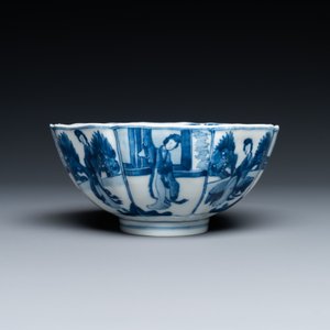 Een Chinese blauw-witte kom met 'Lange Lijzen', Chenghua merk, Kangxi — foto 3