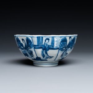 Een Chinese blauw-witte kom met 'Lange Lijzen', Chenghua merk, Kangxi — foto 4