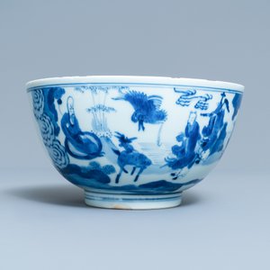 Een Chinese blauw-witte kom met onsterfelijken, Kangxi — foto 3