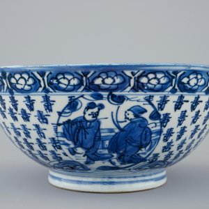 Een Chinese blauw-witte kom met Shou Lao op een kraanvogel, Transitie periode, 1620-1683 — foto 4