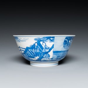 Een Chinese blauw-witte kom met verhalend decor, Kangxi merk en periode — foto 2