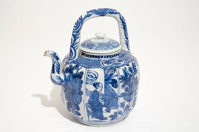 Een Chinese blauw-witte kraak wijnpot met deksel, Ming, Wanli