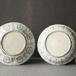 Een Chinese blauw-witte kraakporseleinen schotel en twee borden met eenden, Wanli — foto 29