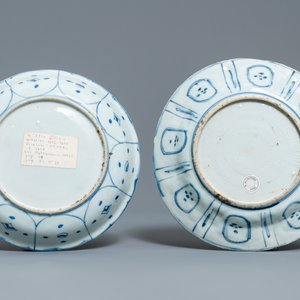 Een Chinese blauw-witte kraakporseleinen schotel en twee borden met eenden, Wanli — foto 5