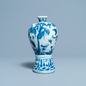 Een Chinese blauw-witte 'meiping' vaas met kraanvogels, Wanli — foto 2
