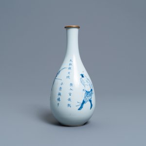 Een Chinese blauw-witte peervormige 'Shuihu Zhuan' vaas, Shunzhi/Kangxi — foto 4