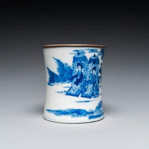 Een Chinese blauw-witte penselenbeker, Kangxi merk, 19e eeuw — foto 3