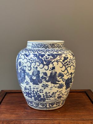Een Chinese blauw-witte pot met 'Ba Xian Zhu Shou 八仙祝壽', Wanli merk en mogelijk periode — foto 2
