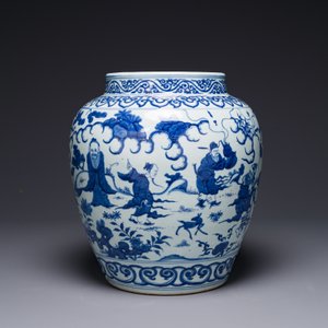 Een Chinese blauw-witte pot met 'Ba Xian Zhu Shou 八仙祝壽', Wanli merk en mogelijk periode — foto 3