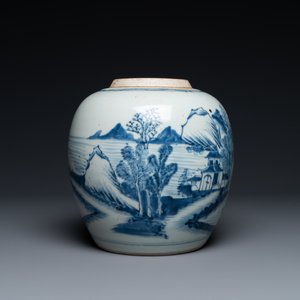Een Chinese blauw-witte pot met een landschap, Kangxi — foto 4