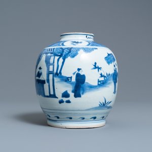 Een Chinese blauw-witte pot met figuren in een landschap, haas merk, Wanli — foto 2
