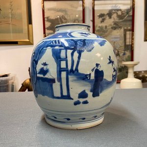 Een Chinese blauw-witte pot met figuren in een landschap, haas merk, Wanli — foto 9