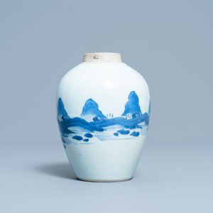 Een Chinese blauw-witte pot met landschapsdecor, Transitie periode — foto 4