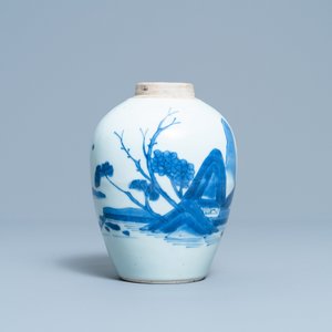 Een Chinese blauw-witte pot met landschapsdecor, Transitie periode — foto 6
